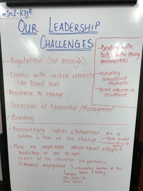 Flipchart with notes on leadership challenges