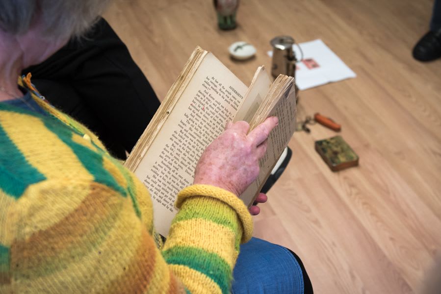Participant reads through old text 